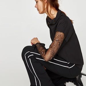 Black Zara blouse with lace sleeves